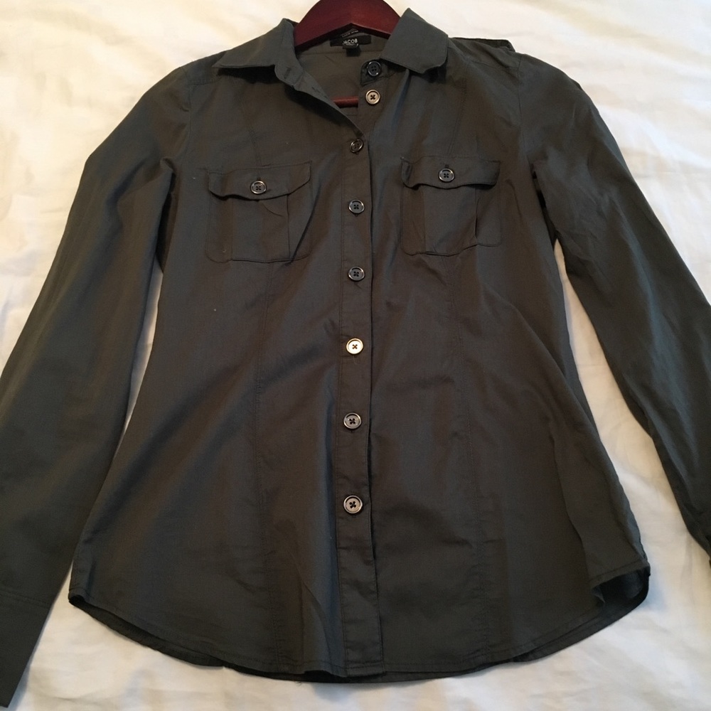 Military Green Button Down Blouse XS